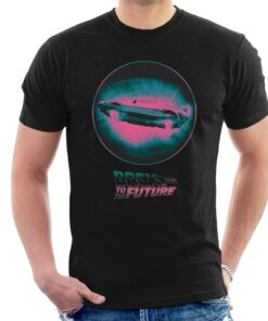 Back to the Future Delorean Flying Pink Haze Mens T Shirt 1