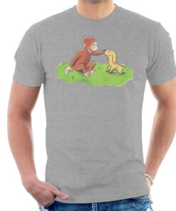 Curious George Stroking Dog Mens T Shirt 1
