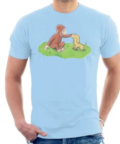 Curious George Stroking Dog Mens T Shirt 2