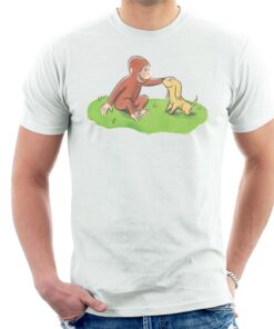 Curious George Stroking Dog Mens T Shirt 3